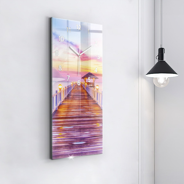 Reloj vertical Puente en el puerto al atardecer - espejomat.es