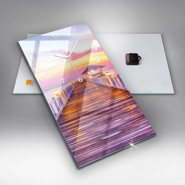 Reloj vertical Puente en el puerto al atardecer - espejomat.es