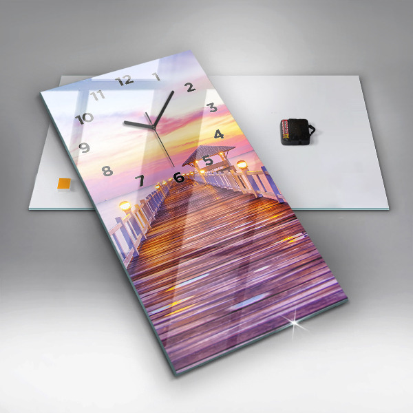 Reloj vertical Puente en el puerto al atardecer - espejomat.es