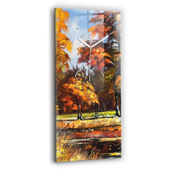 Reloj de vidrio vertical Paisaje otoñal con río - espejomat.es