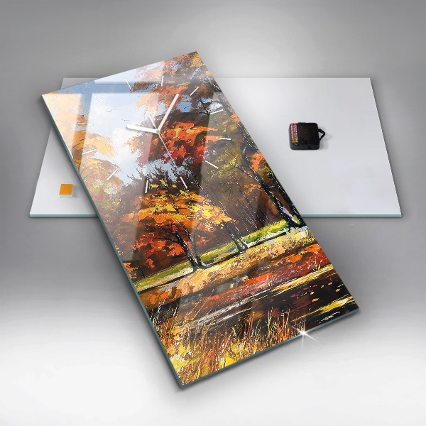 Reloj de vidrio vertical Paisaje otoñal con río - espejomat.es