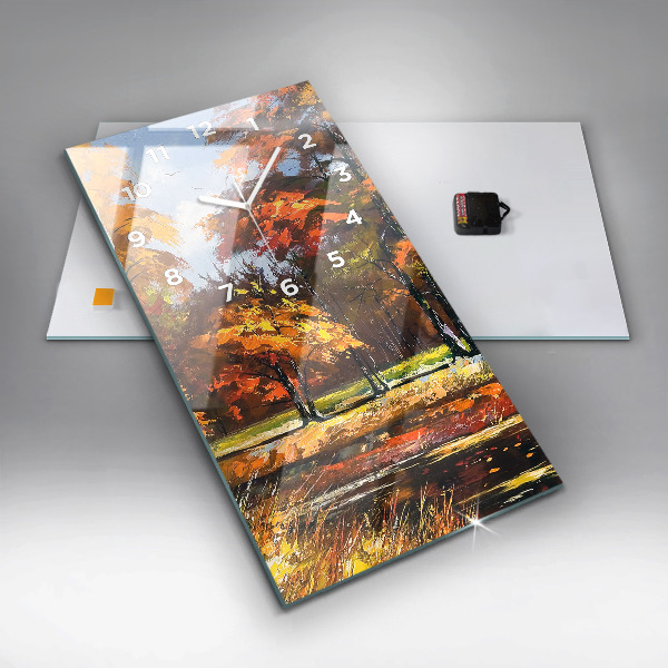 Reloj de vidrio vertical Paisaje otoñal con río - espejomat.es