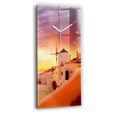 Reloj de vidrio vertical Antiguo molino de viento en Santorini - espejomat.es