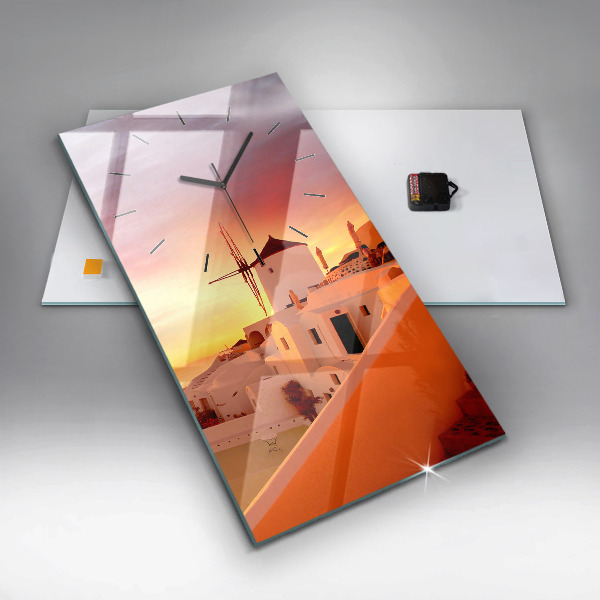 Reloj de vidrio vertical Antiguo molino de viento en Santorini - espejomat.es