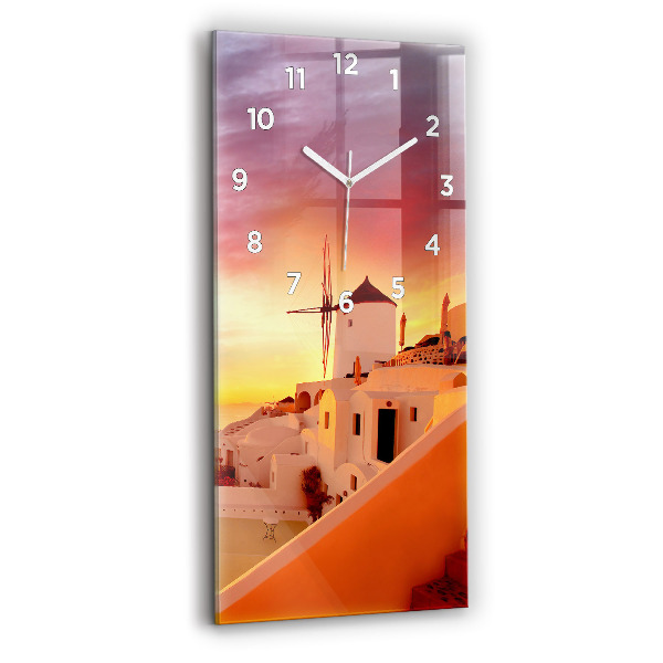 Reloj de vidrio vertical Antiguo molino de viento en Santorini - espejomat.es