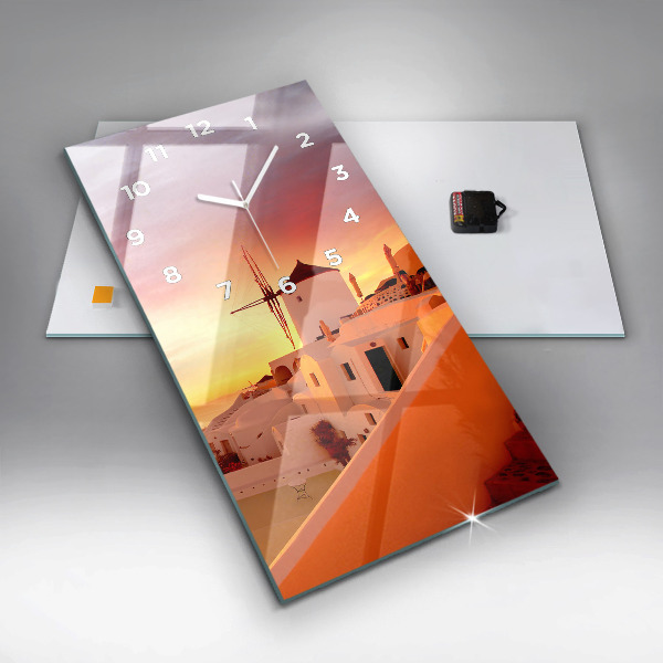 Reloj de vidrio vertical Antiguo molino de viento en Santorini - espejomat.es