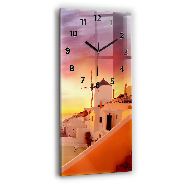Reloj de vidrio vertical Antiguo molino de viento en Santorini - espejomat.es