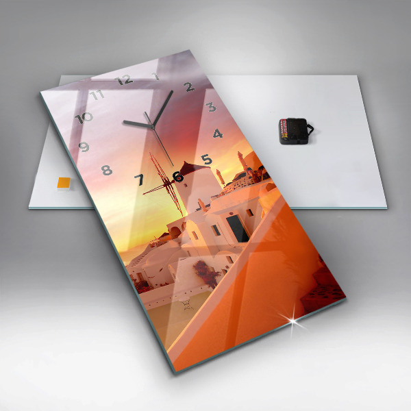 Reloj de vidrio vertical Antiguo molino de viento en Santorini - espejomat.es