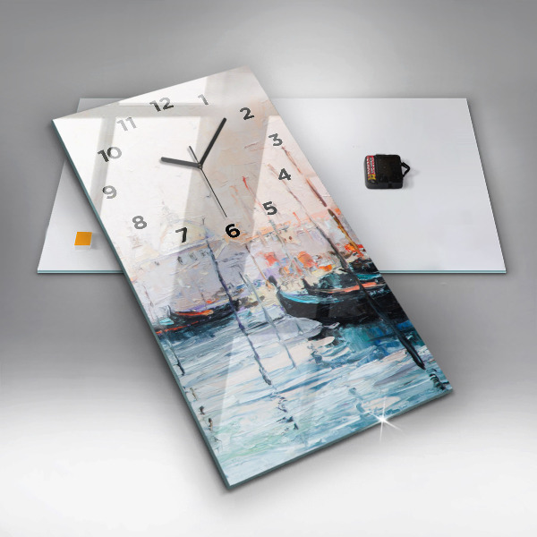 Reloj de vidrio vertical Pintura al óleo yate mar - espejomat.es