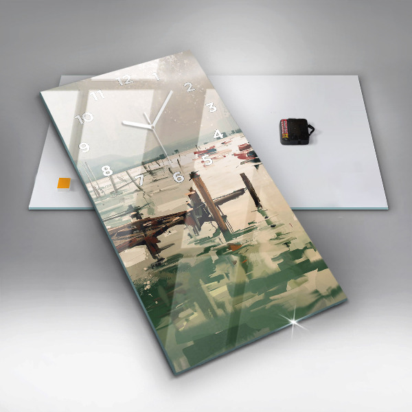 Reloj vertical Barcos de pesca en el puerto - espejomat.es