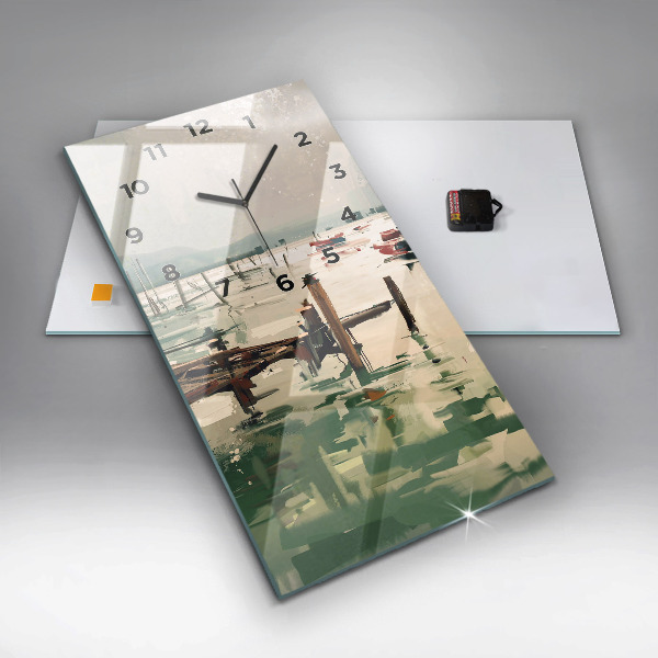 Reloj vertical Barcos de pesca en el puerto - espejomat.es