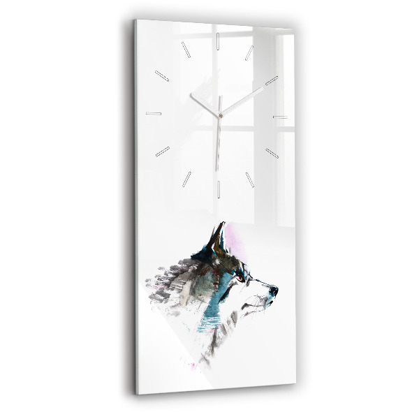 Reloj de cristal vertical Perfil de un lobo pintado - espejomat.es