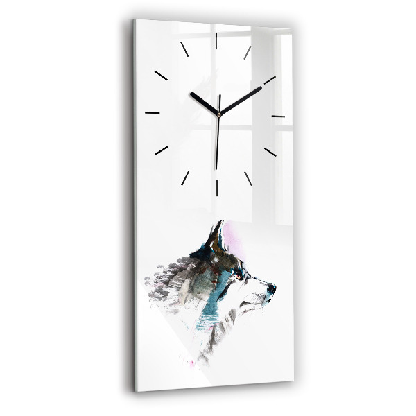 Reloj de cristal vertical Perfil de un lobo pintado - espejomat.es