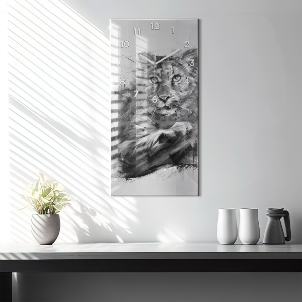 Reloj de cristal vertical León pintado - espejomat.es