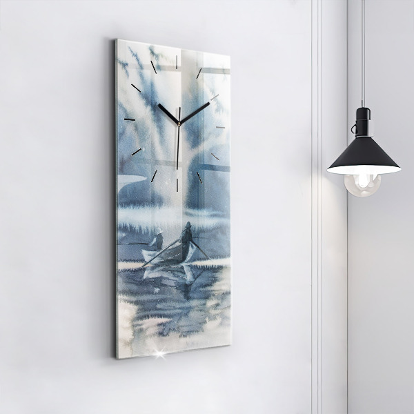 Reloj de cristal vertical Lago de invierno Barco - espejomat.es