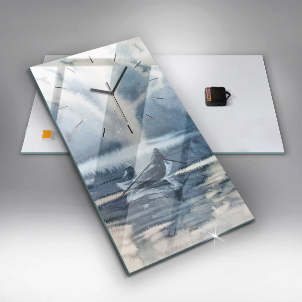 Reloj de cristal vertical Lago de invierno Barco - espejomat.es