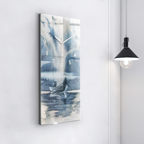 Reloj de cristal vertical Lago de invierno Barco - espejomat.es
