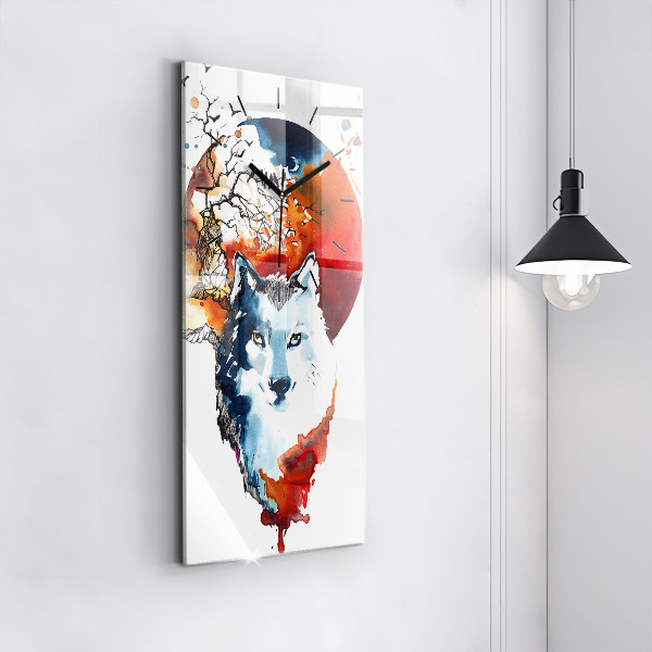 Reloj de vidrio vertical Hombre Lobo Luna Llena y Luna - espejomat.es