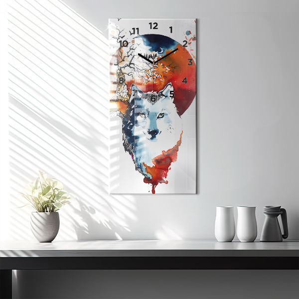 Reloj de vidrio vertical Hombre Lobo Luna Llena y Luna - espejomat.es
