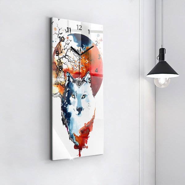 Reloj de vidrio vertical Hombre Lobo Luna Llena y Luna - espejomat.es
