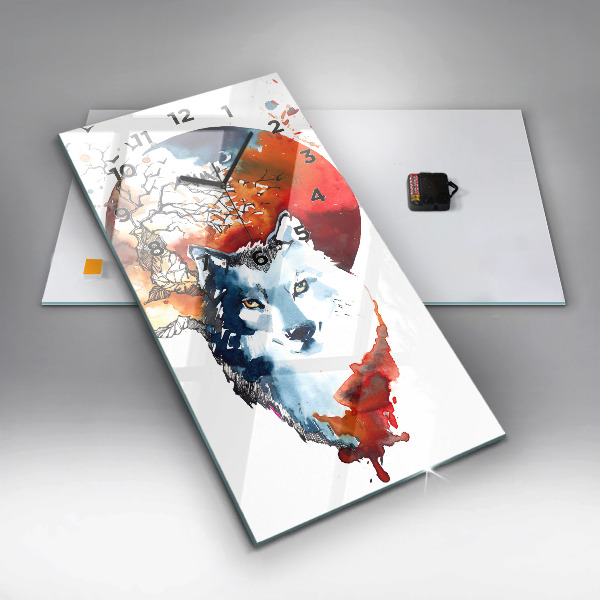 Reloj de vidrio vertical Hombre Lobo Luna Llena y Luna - espejomat.es