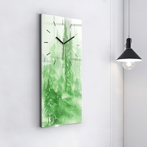 Reloj de cristal vertical Pintura de un bosque verde - espejomat.es