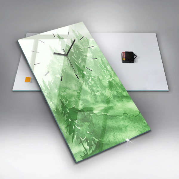 Reloj de cristal vertical Pintura de un bosque verde - espejomat.es
