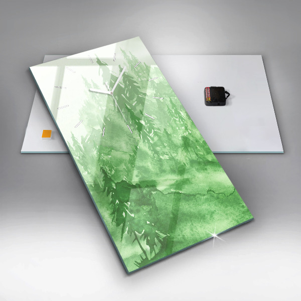 Reloj de cristal vertical Pintura de un bosque verde - espejomat.es