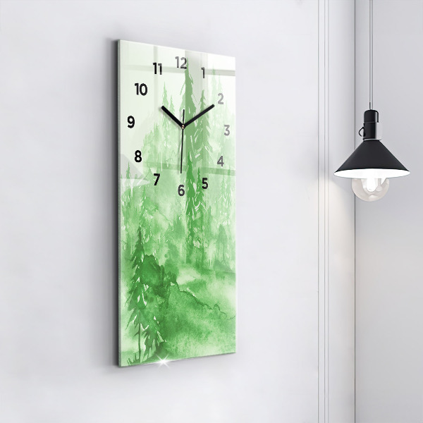 Reloj de cristal vertical Pintura de un bosque verde - espejomat.es