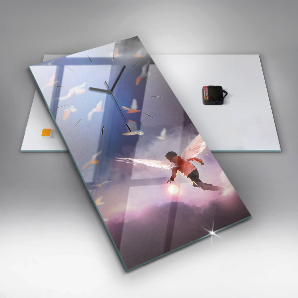 Reloj de vidrio vertical Niño con alas - espejomat.es