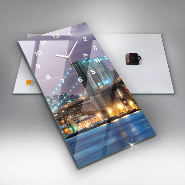 Reloj de vidrio vertical Puente de Brooklyn y East River - espejomat.es