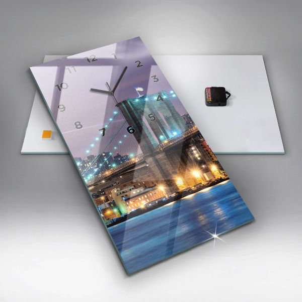 Reloj de vidrio vertical Puente de Brooklyn y East River - espejomat.es