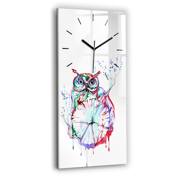 Reloj de cristal vertical Ilustración de un búho y un reloj - espejomat.es