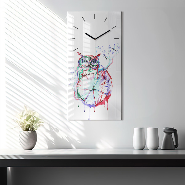 Reloj de cristal vertical Ilustración de un búho y un reloj - espejomat.es