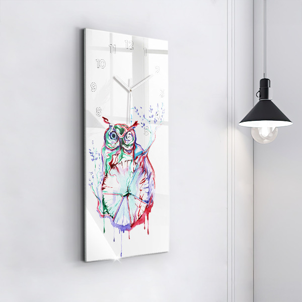 Reloj de cristal vertical Ilustración de un búho y un reloj - espejomat.es