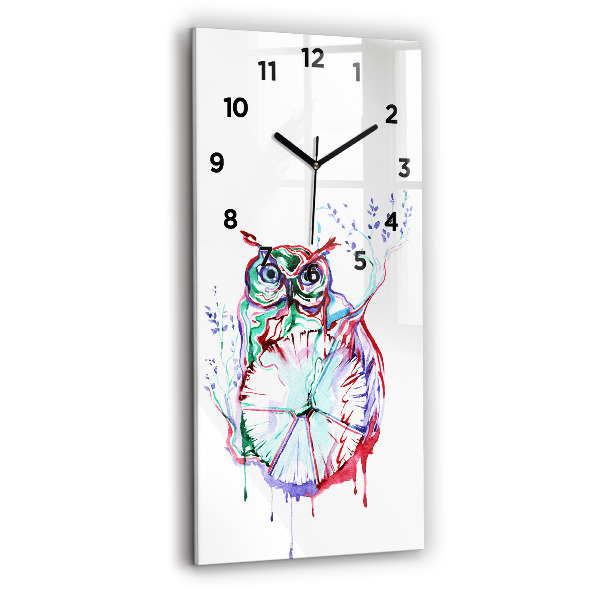 Reloj de cristal vertical Ilustración de un búho y un reloj - espejomat.es