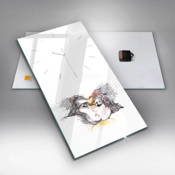 Reloj de vidrio vertical Dibujo de un beso de amor - espejomat.es