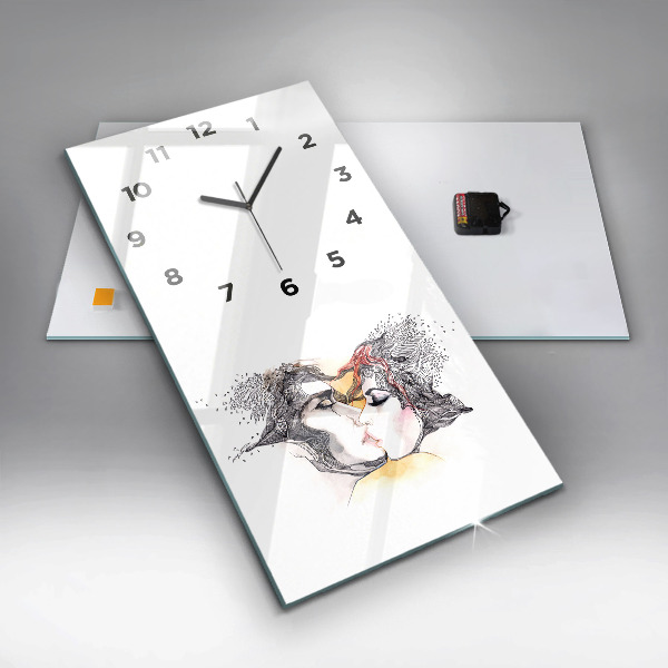 Reloj de vidrio vertical Dibujo de un beso de amor - espejomat.es