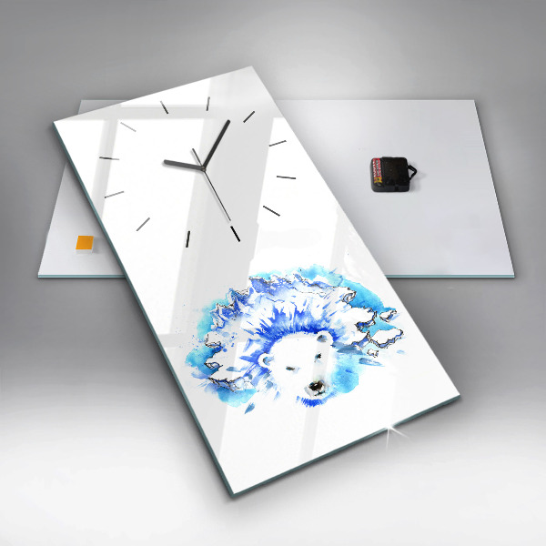 Reloj de cristal vertical Oso sobre fondo de hielo - espejomat.es