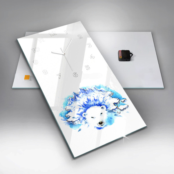 Reloj de cristal vertical Oso sobre fondo de hielo - espejomat.es