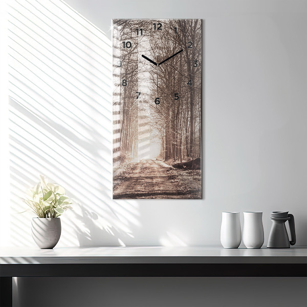 Reloj de cristal vertical Camino forestal en sepia - espejomat.es