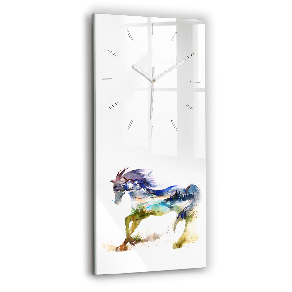 Reloj de vidrio vertical Montaña pintada y caballo - espejomat.es