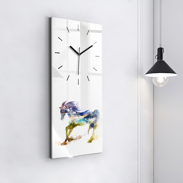 Reloj de vidrio vertical Montaña pintada y caballo - espejomat.es