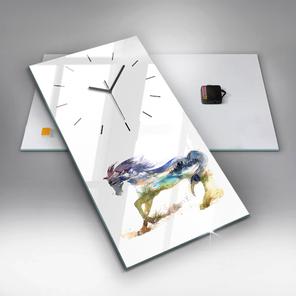 Reloj de vidrio vertical Montaña pintada y caballo - espejomat.es