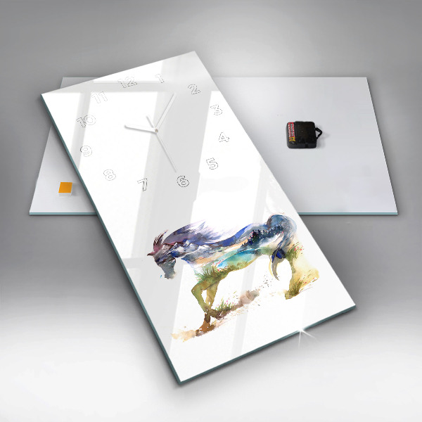 Reloj de vidrio vertical Montaña pintada y caballo - espejomat.es