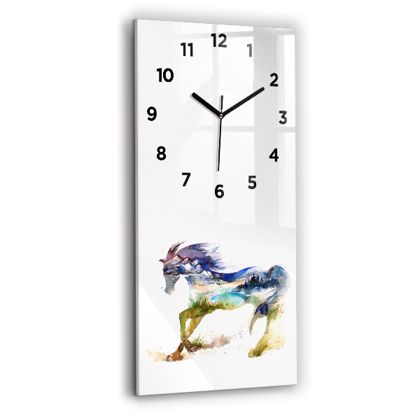 Reloj de vidrio vertical Montaña pintada y caballo - espejomat.es