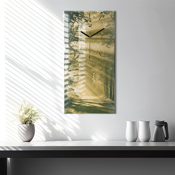 Reloj de vidrio vertical Bosque de rayos de sol - espejomat.es