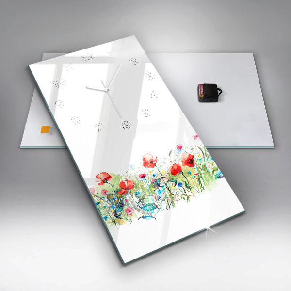 Reloj de cristal vertical Amapolas en un prado - espejomat.es