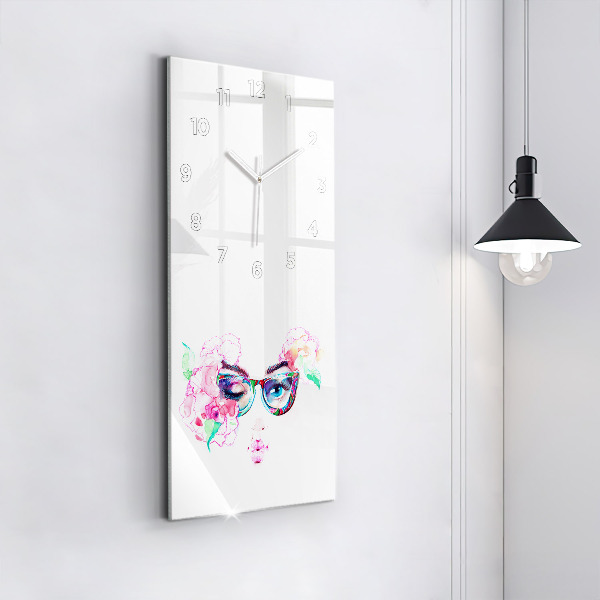 Reloj de vidrio vertical Rostros de mujer con gafas - espejomat.es