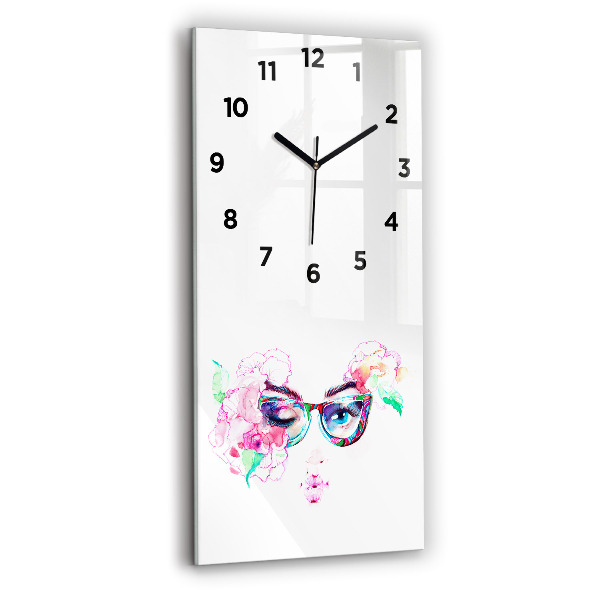 Reloj de vidrio vertical Rostros de mujer con gafas - espejomat.es